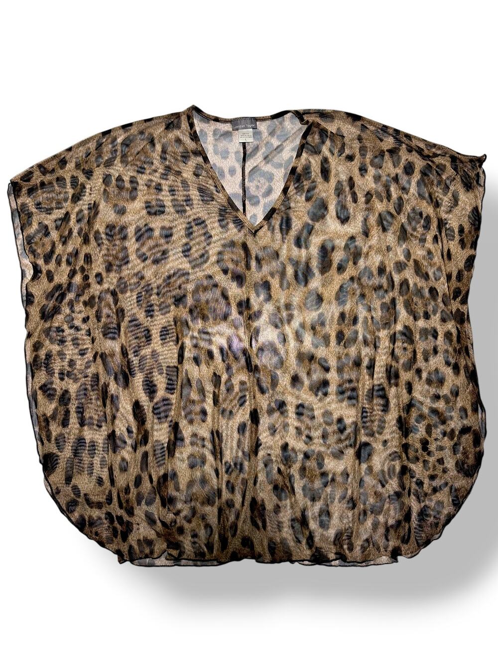 Jordan Taylor Sheer Leopard Mesh V-neck Blouson Top Size Large